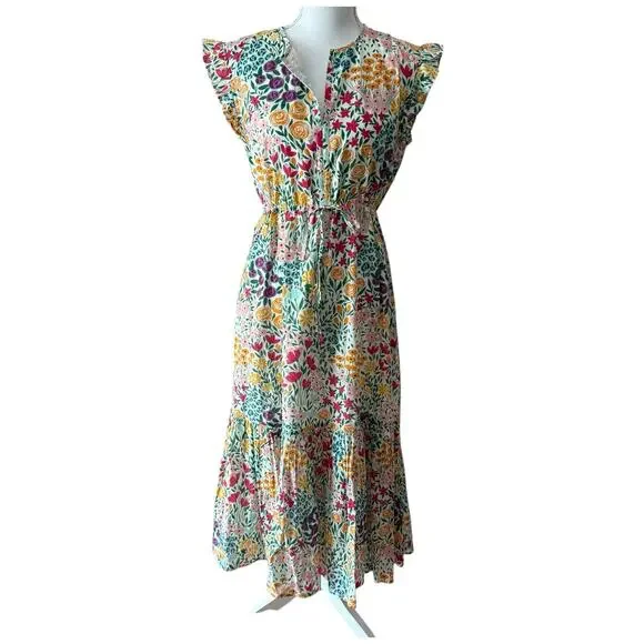 Olivia James The Label Delia Floral Midi Dress Lined Ruffle Size M